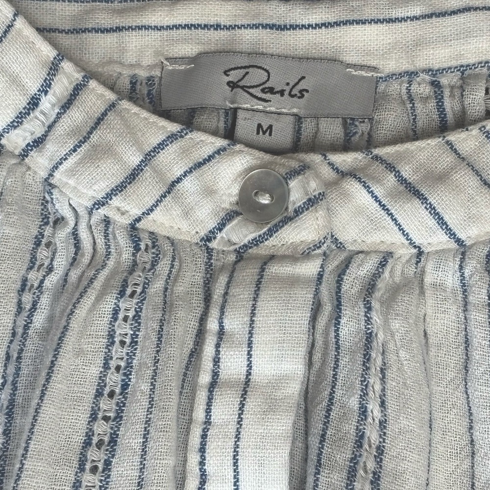 Rails Frances Sonoma Stripe Sz M Balloon Sleeve  Button Down Linen Blend - Picture 14 of 16